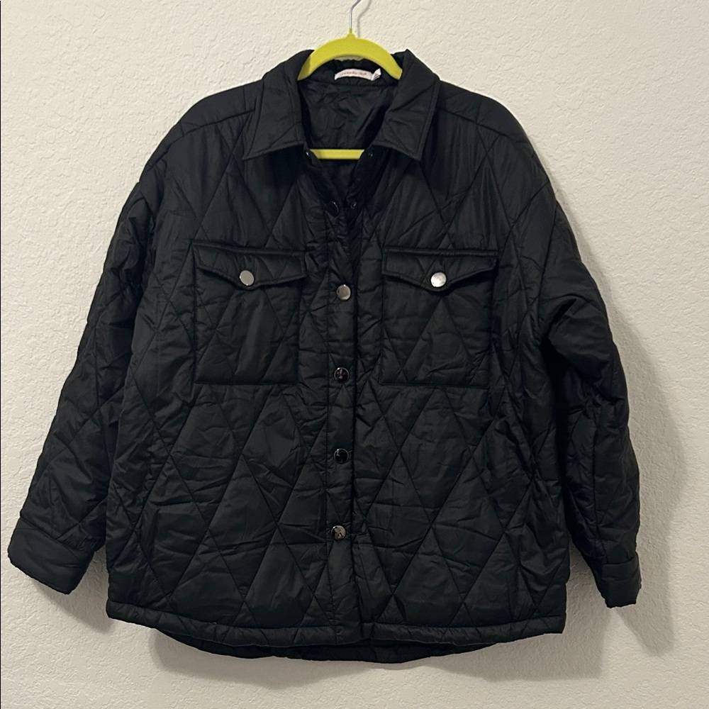 Shoe Dazzle Black Quilted Utility Jacket Large